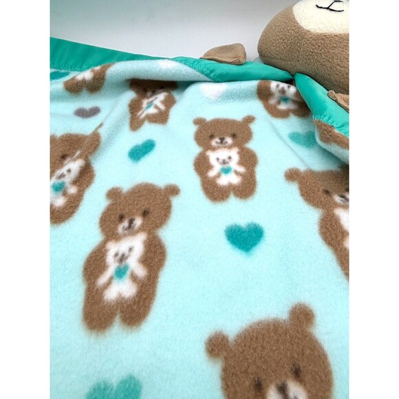 Teddy Bear Plush Large Lovey Soft Fleece Security Blanket Satin Trimmed Teal - Picture 13 of 16